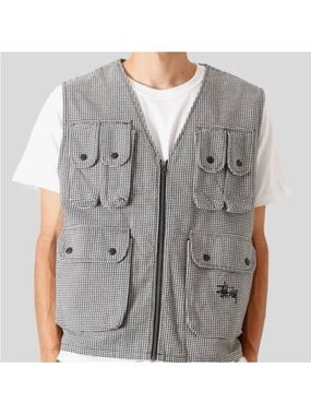 STUSSY Utility Cargo Vest SIZE LARGE Houndstooth Pattern